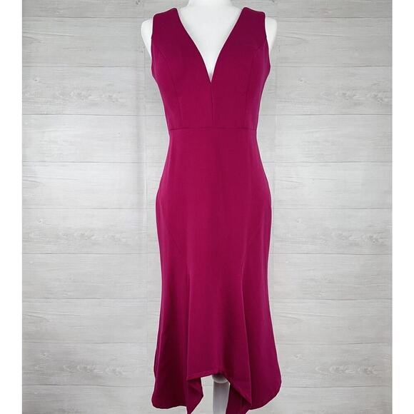 Bariano Sheath Cocktail Party Dress Sz L Magenta Pink V Neck Sleeveless Stretch - Picture 1 of 14